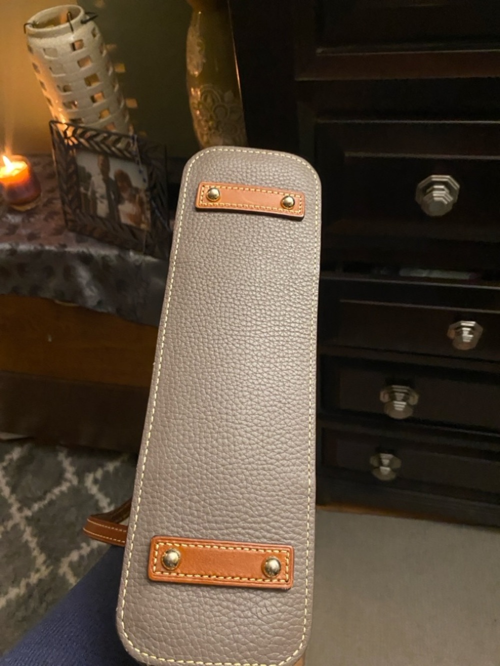 Dooney & Bourke Taupe Pebble Leather Tote with Brown Trim - Picture 5 of 6